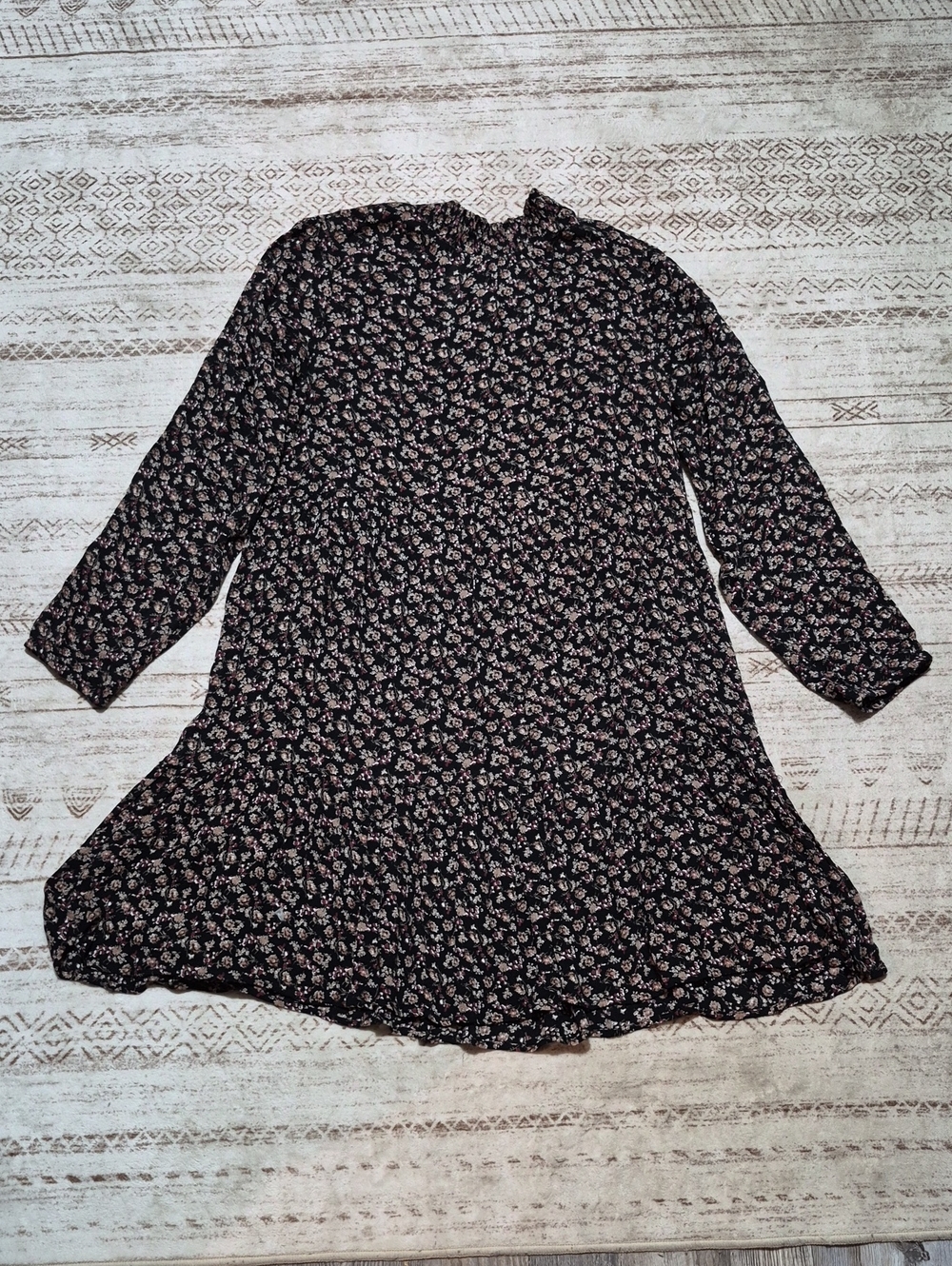 Women's Black Floral Midi Dress with Pink Print